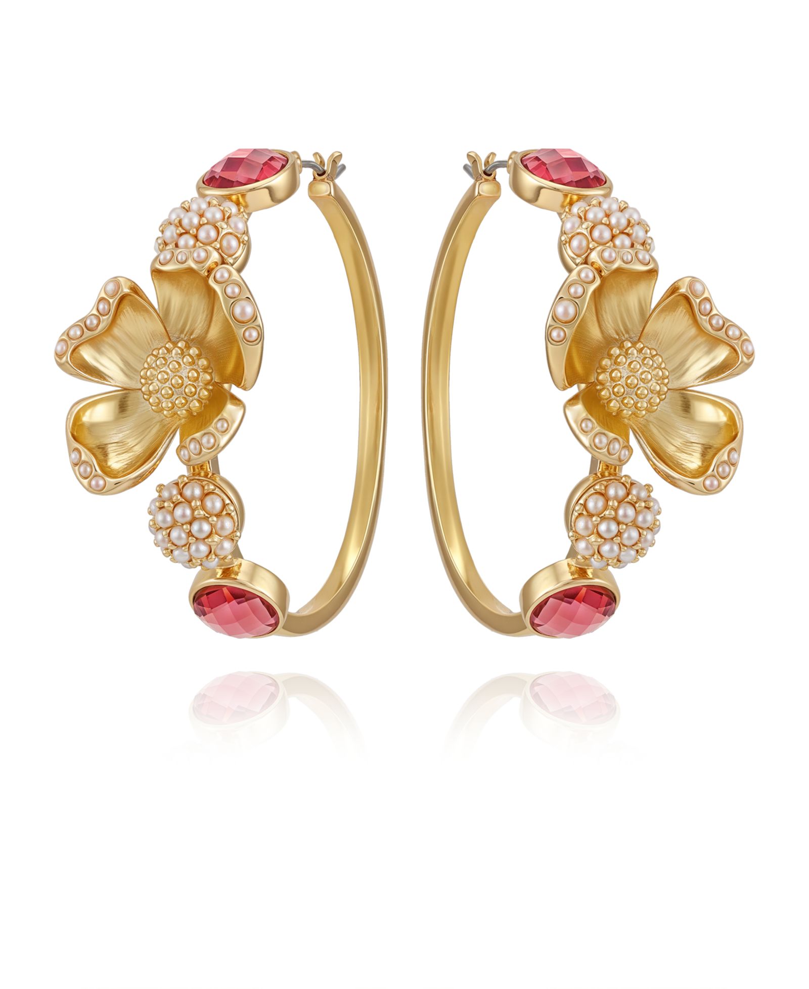 GUESS Glass Stone Floral Hoop Earrings