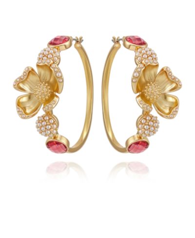 GUESS Glass Stone Floral Hoop Earrings