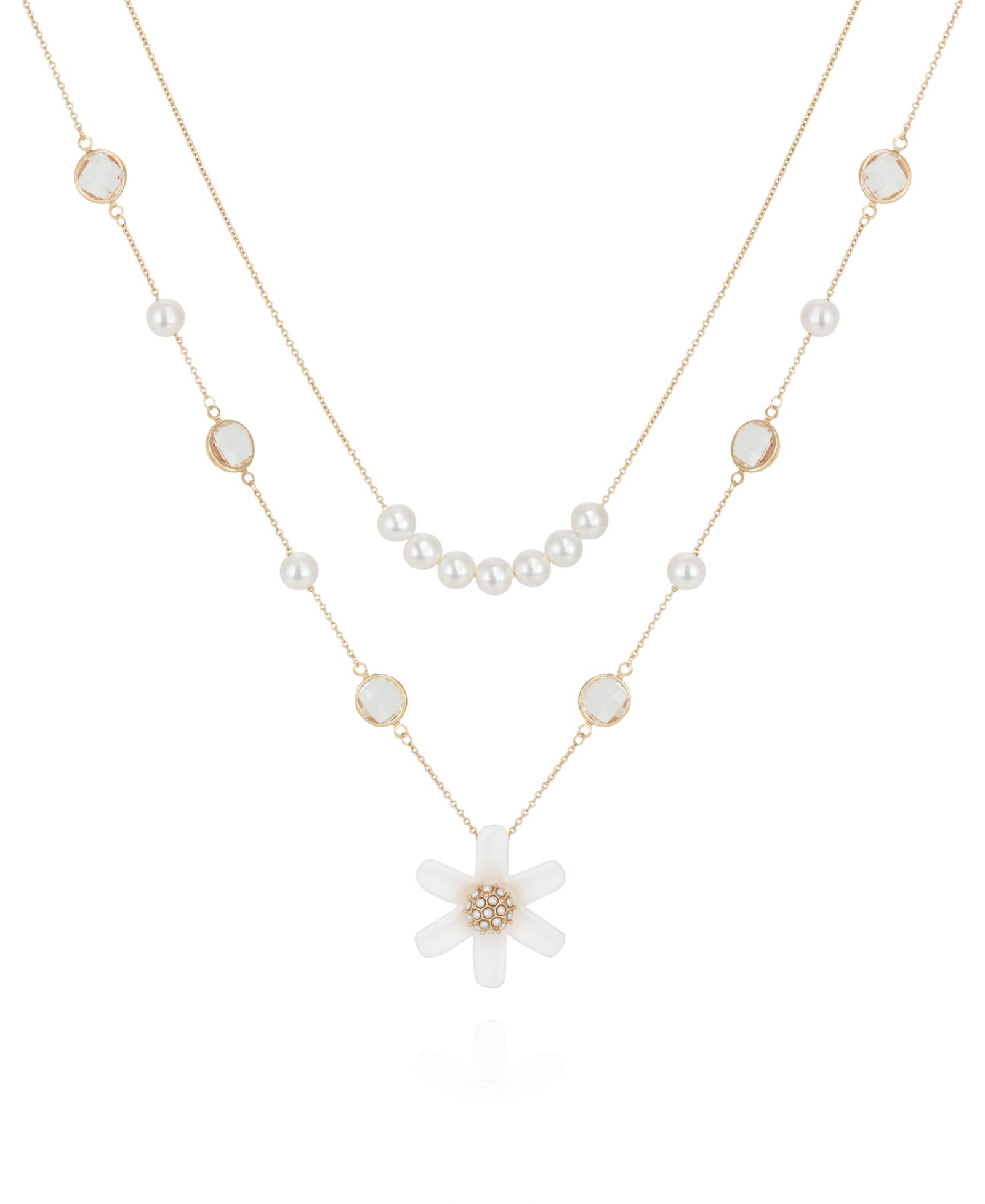 GUESS Imitation Pearl and Flower Layered Necklace