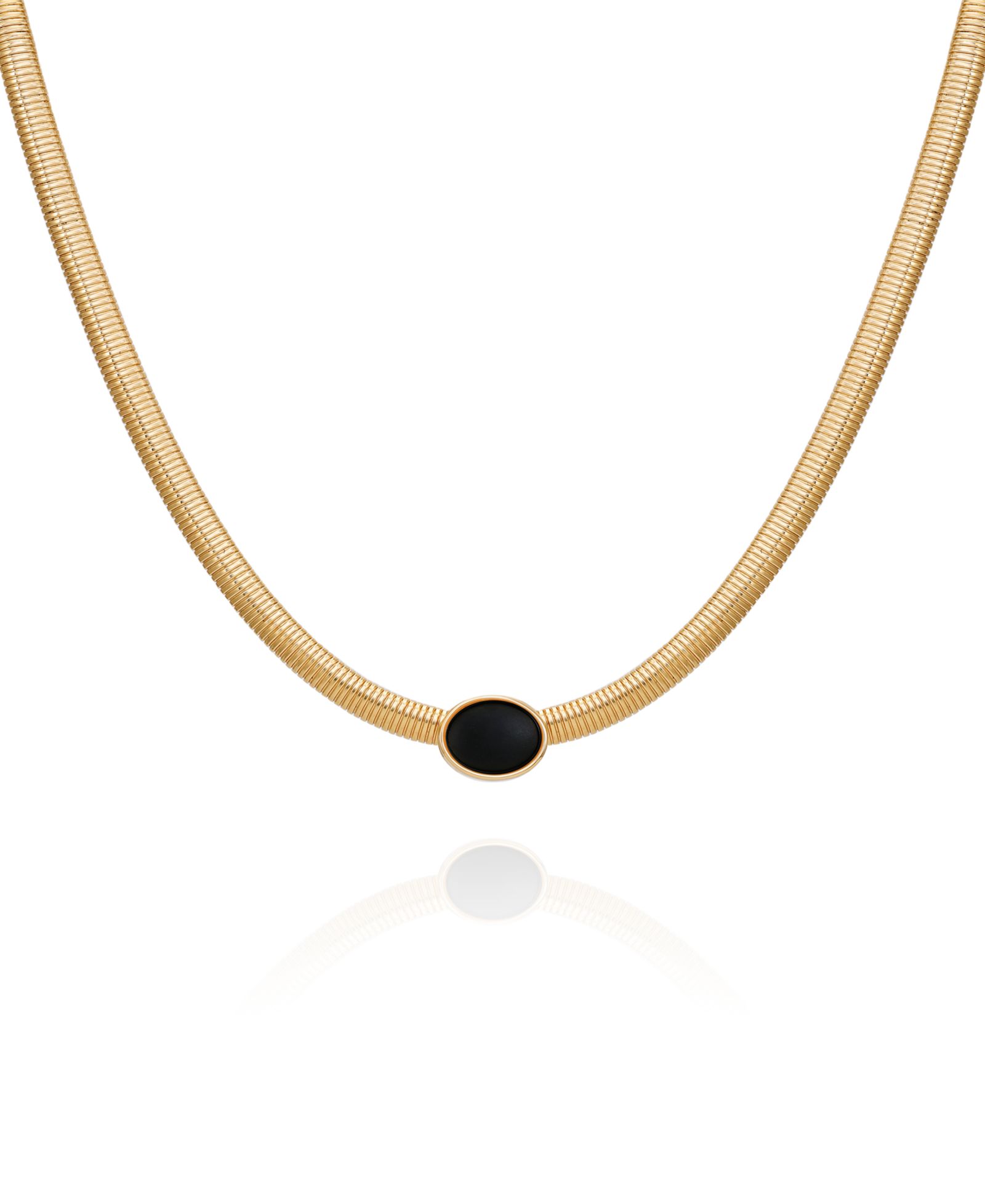 GUESS Black Cat Eye Gold-Tone Collar Necklace