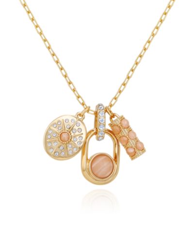 GUESS Rose Quartz Gold-Tone Charm Necklace