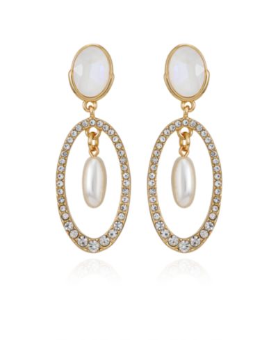 GUESS Imitation Pearl Gold-Tone Linear Drop Earrings