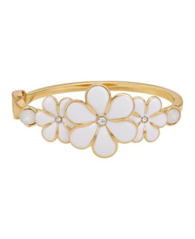 GUESS Gold-Tone Floral Side Hinge Bangle Bracelet
