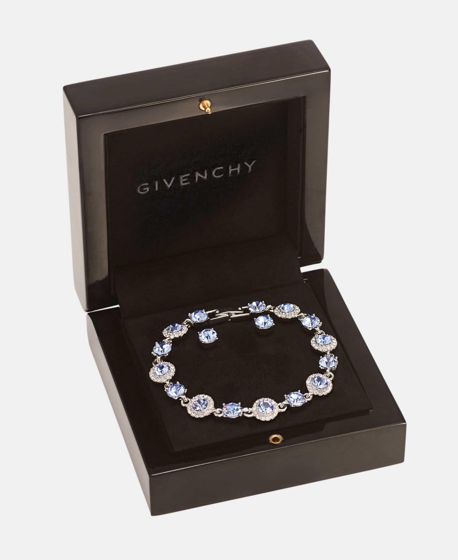 Givenchy Gold-Tone Boxed Blue Pavé Halo Bracelet And Earring Set