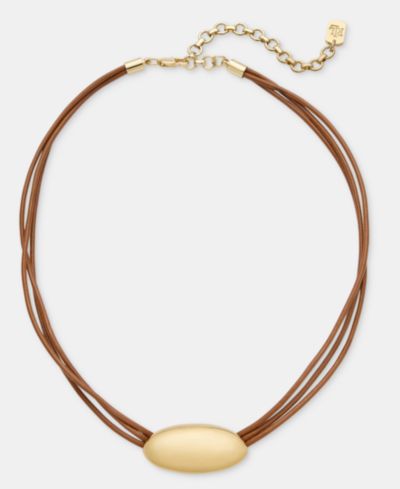 Золотистое ожерелье с кулоном из кожи Lauren Ralph Lauren