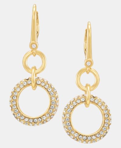 Серьги DKNY Gold-Tone Crystal Pavé Circle Double Drop