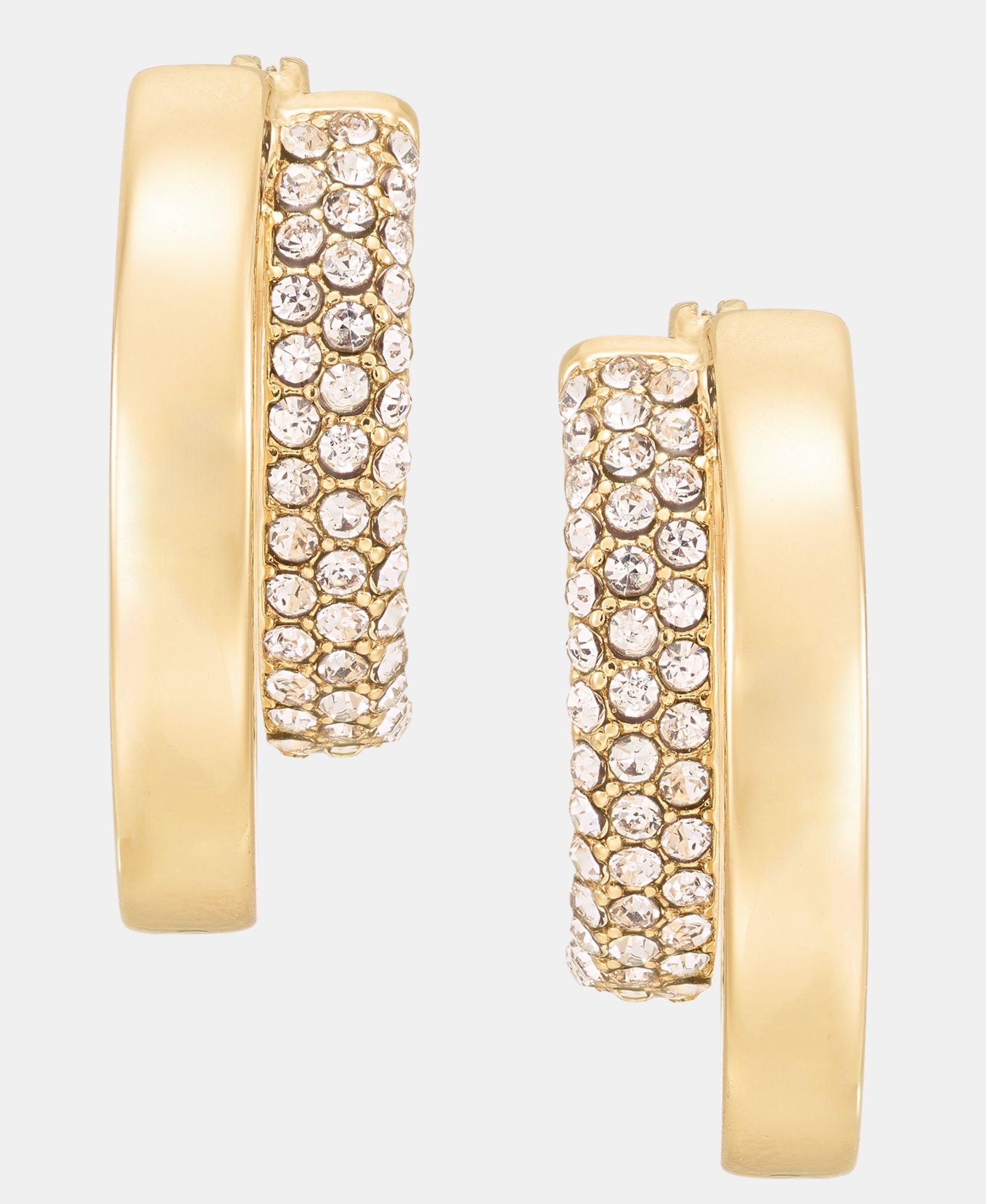 Серьги-кольца DKNY Metal-Tone Crystal Pavé Double Hoop