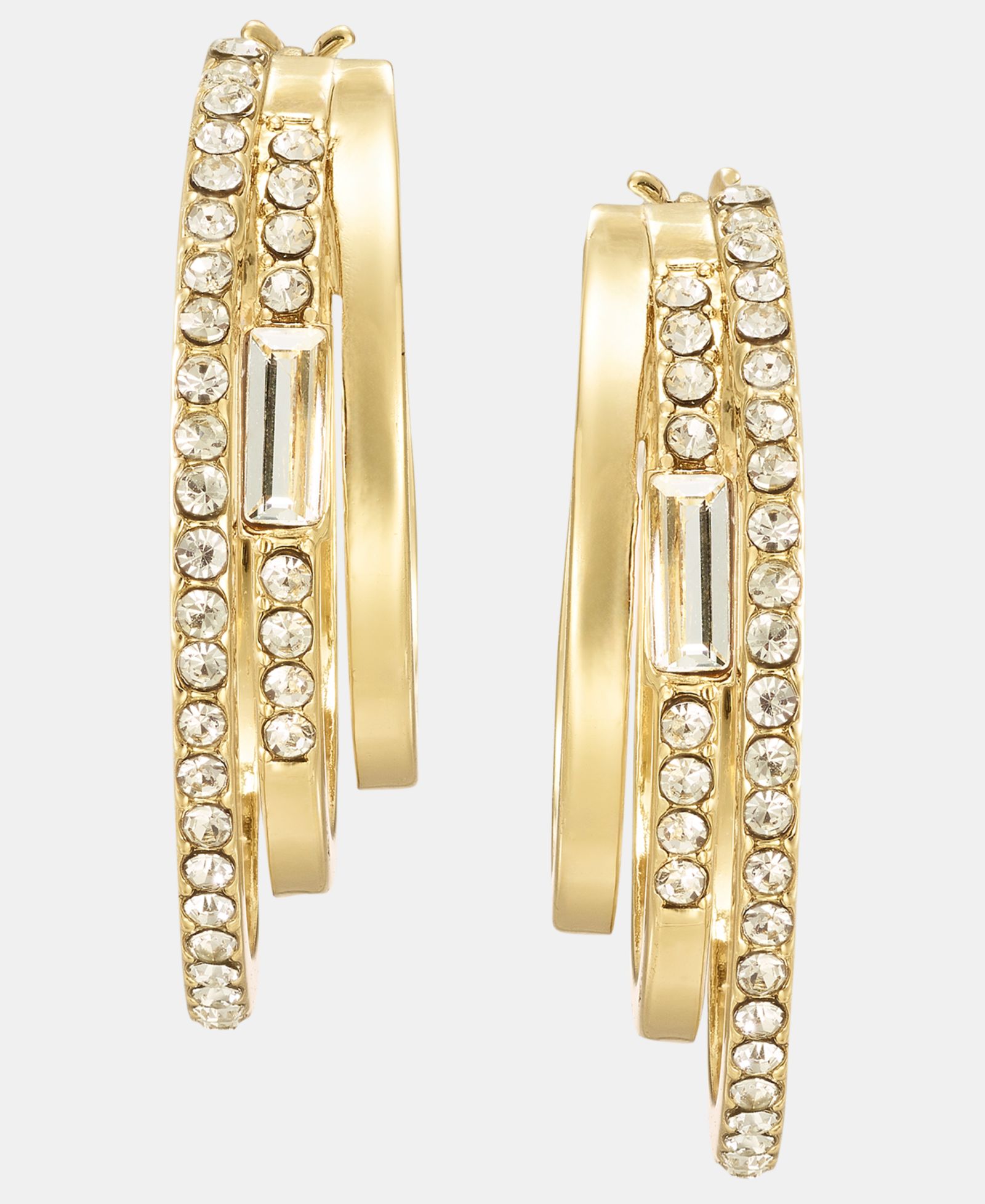 DKNY Gold-Tone Crystal Three-Row Pavé Split Hoop Earrings