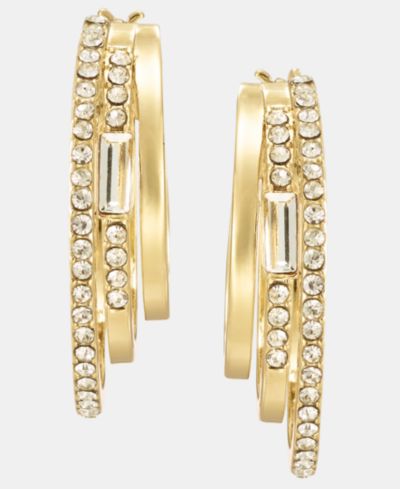 DKNY Gold-Tone Crystal Three-Row Pavé Split Hoop Earrings