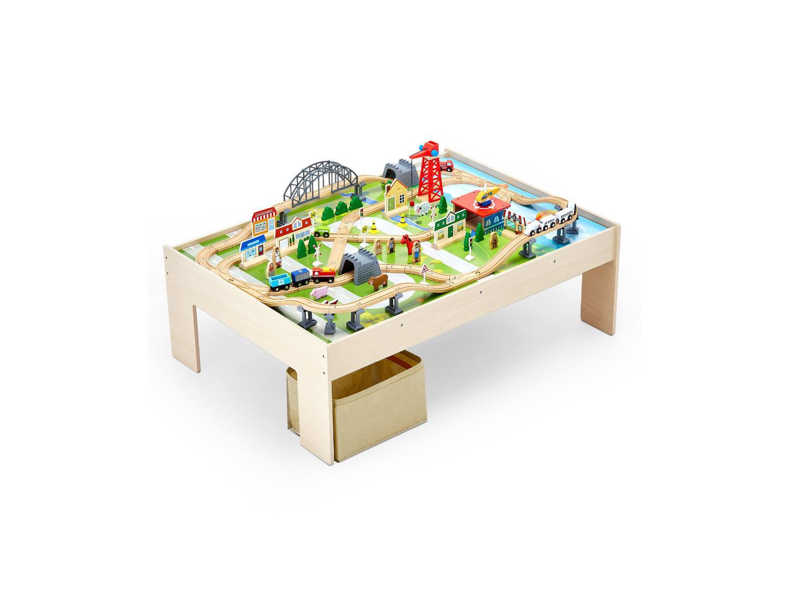 Детский игровой стол Slickblue Train Table 120 Multicolor Pieces Wooden с откидным контейнером для хранения