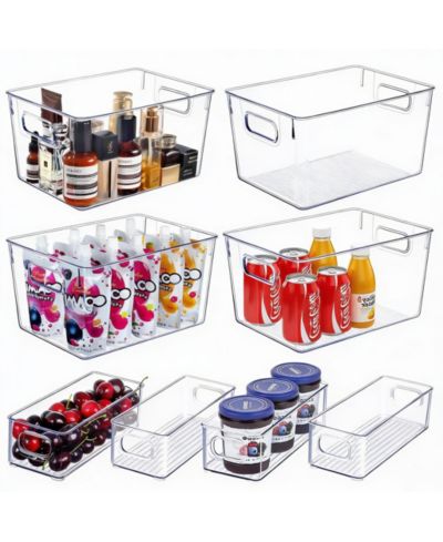 YIGII Set of 8 Clear Stackable Storage Bins for Pantry & Kitchen Organization