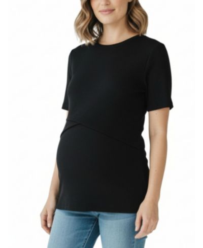 Motherhood Maternity Women's Motherhood Crew Neck Cross Over Nursing Short Sleeve Top