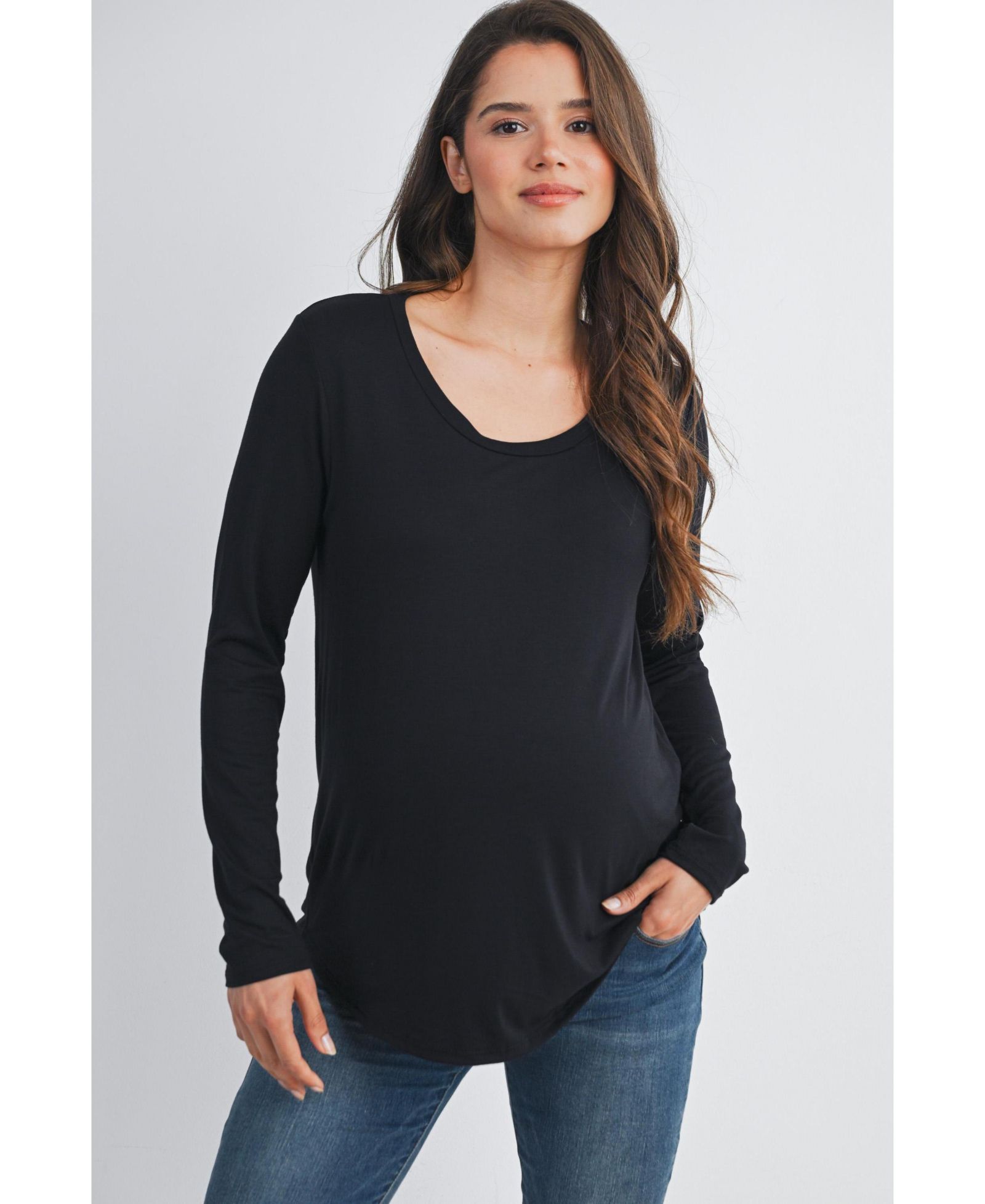Hello Miz Maternity Casual Scoop Neck Long Sleeve Nursing Top