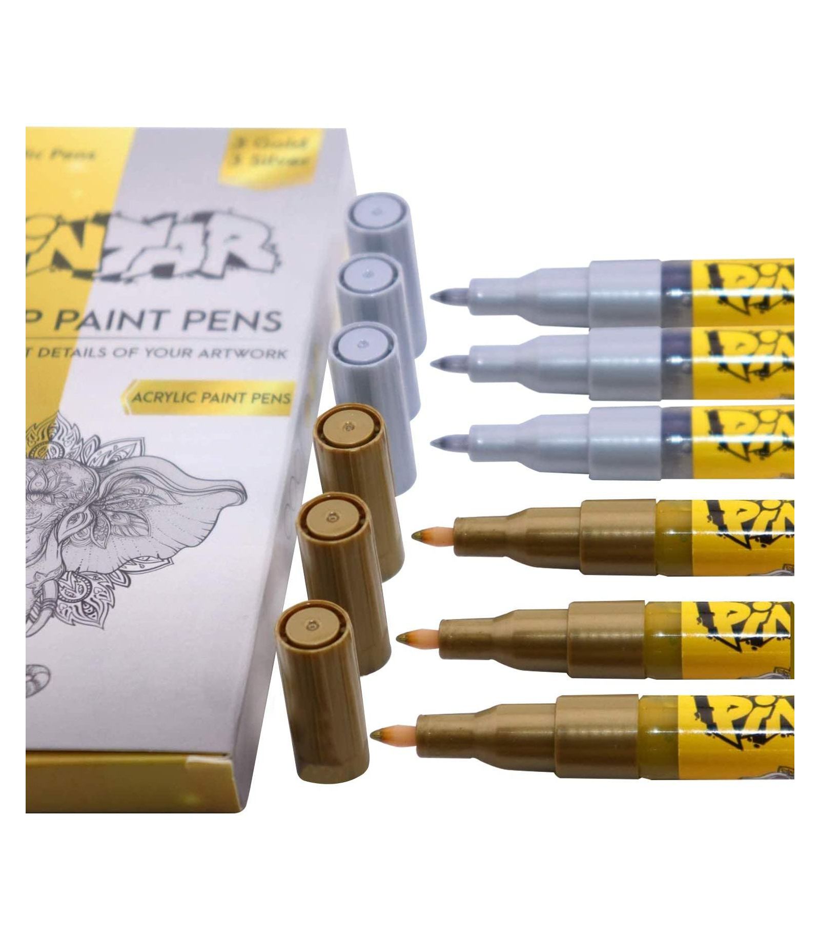 Маркеры Pintar Acrylic Paint Markers - Pack of 6 Gold & Silver с 0.7 mm Tips