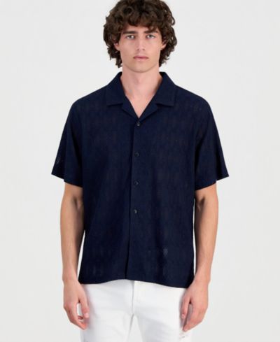 GUESS Men's Coastal Crochet Resort Knit Shirt