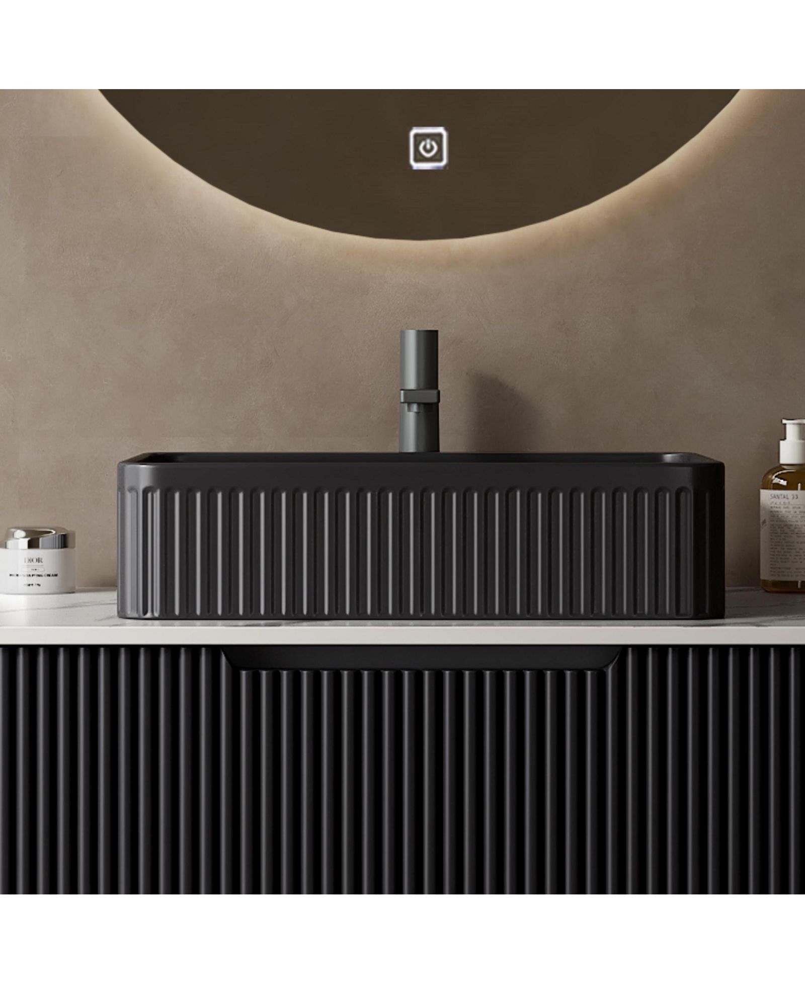 BUSDAYS 20'' Bathroom Sink, Rectangular Striped Vessel Ceramic Basin without Faucet, NO Cabinet, Black