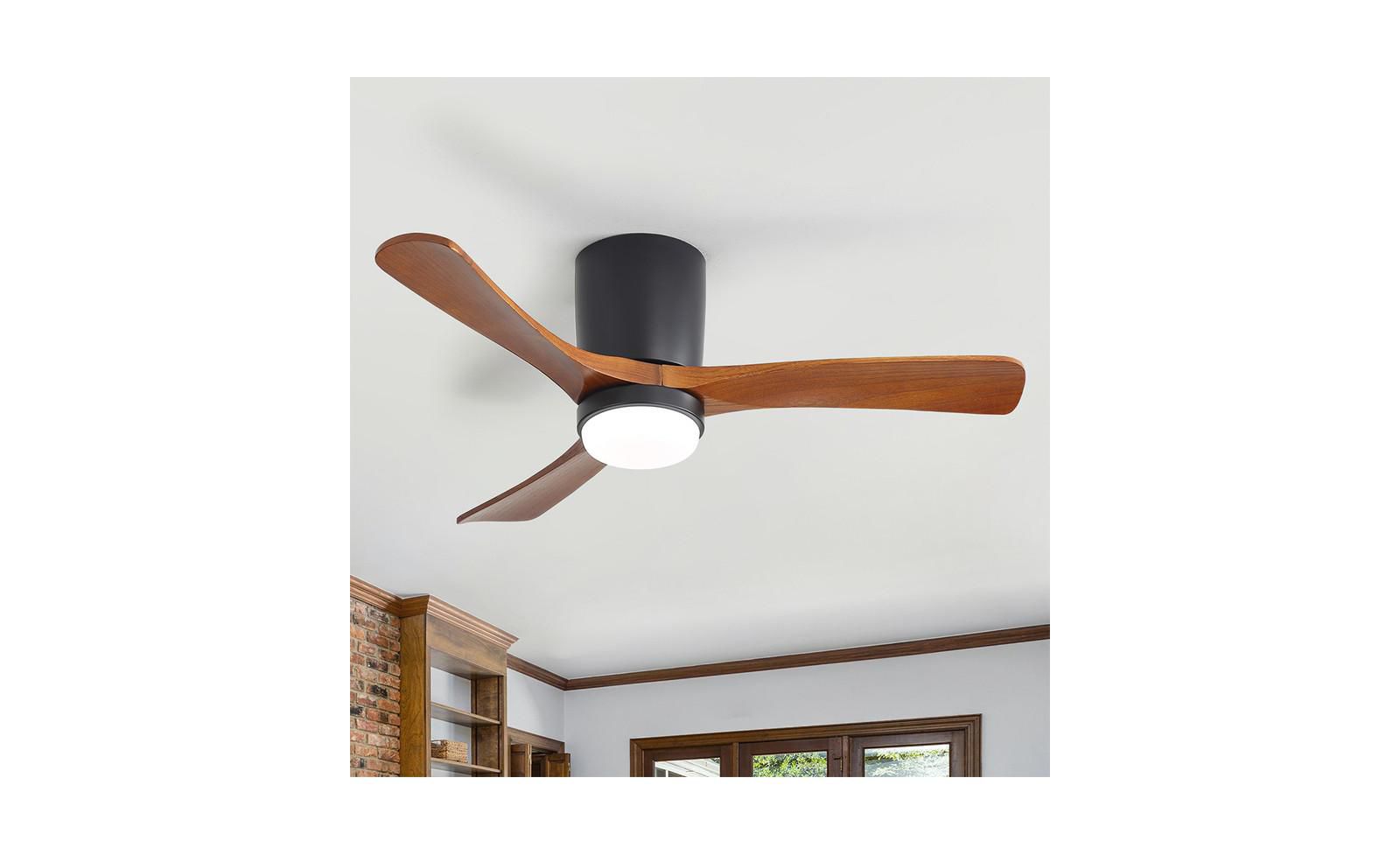 Sofucor 42-inch Minimalist Black 3-Blade Flush Mount Ceiling Fan with Light Remote Control and Timing Function