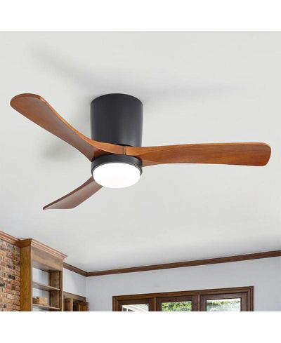 Sofucor 42-inch Minimalist Black 3-Blade Flush Mount Ceiling Fan with Light Remote Control and Timing Function
