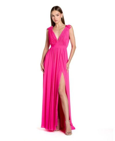 Mac Duggal Women's Sleeveless Pleated Chiffon V-Neck Gown