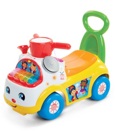 Fisher Price музыкальная карусель-каталка с подсветкой клавиатуры, толкающей ручкой и широкими колесами, для детей 1-3 лет