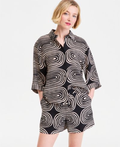 Женская рубашка I.N.C. International Concepts Women's 3/4-Sleeve Printed Button-Down