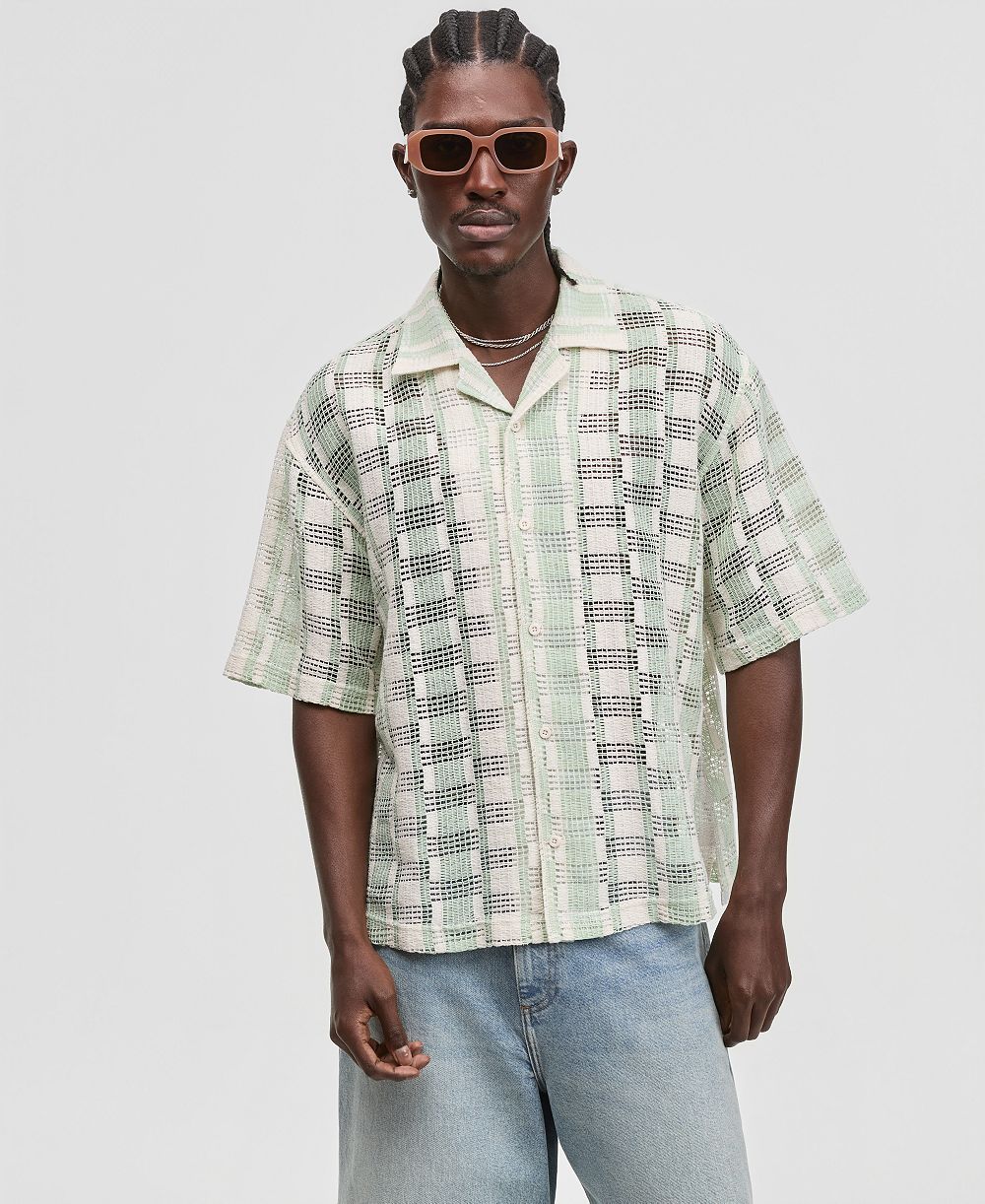 Mode of One Men's Two-Tone Textured Camp Shirt, Macy's Exclusive