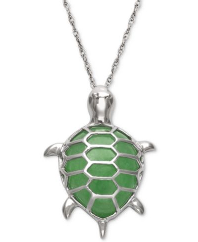 Dyed Jade  Turtle Pendant Necklace in Sterling Silver