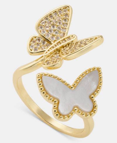 Charter Club Mother-of-Pearl & Cubic Zirconia Butterfly Bypass Ring, Macy's Exclusive