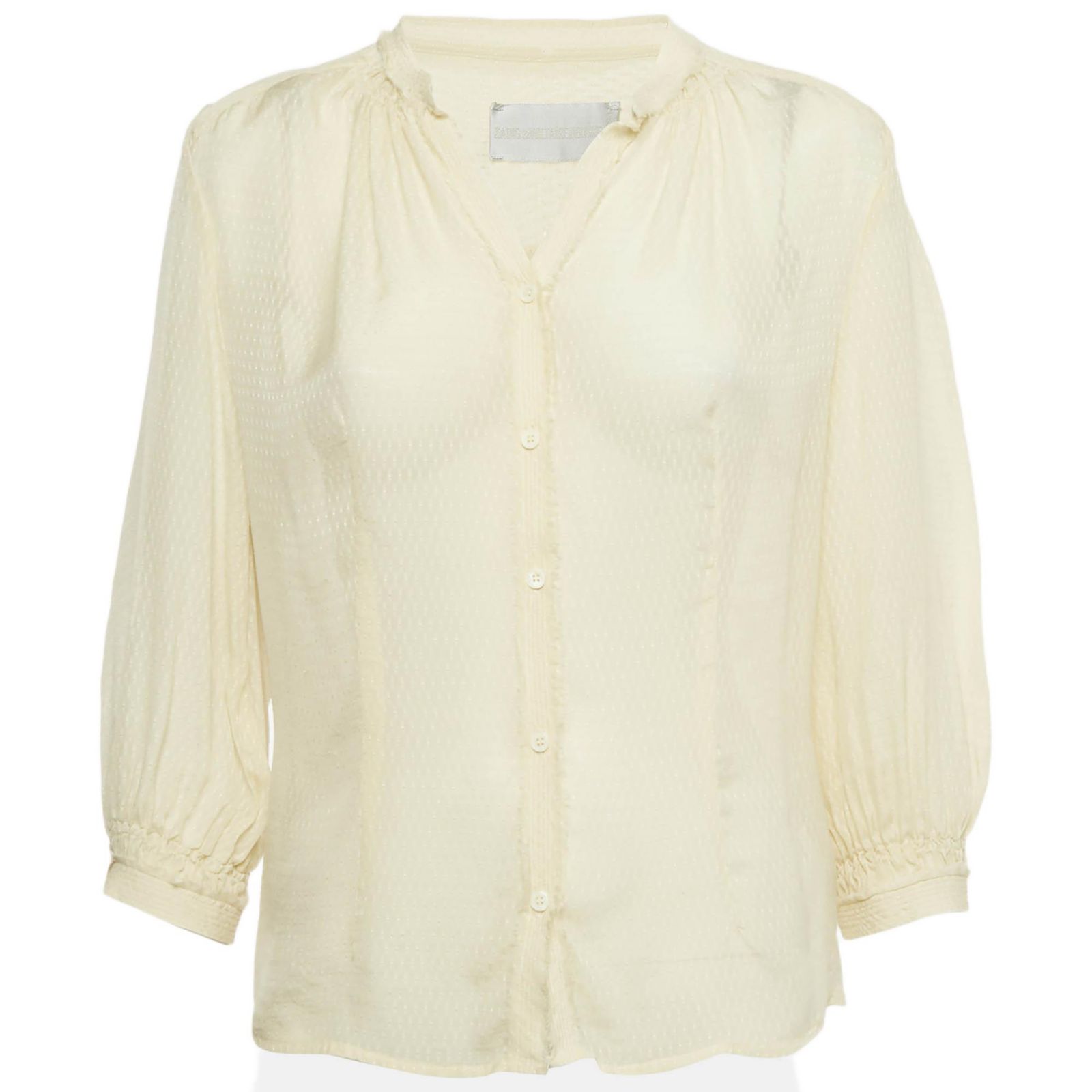 Pre-Owned Zadig & Voltaire Women's Deluxe Cream Patterned Silk Tack Dob Blouse