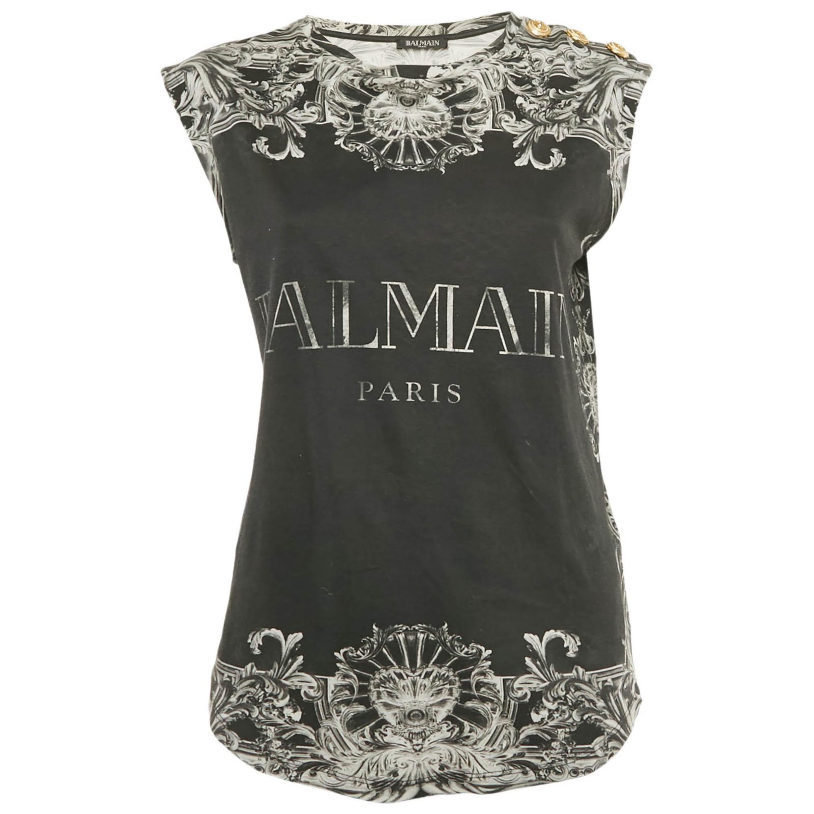 Pre-Owned Balmain Women's Black Print Cotton Sleeveless Top