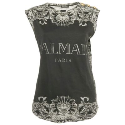 Pre-Owned Balmain Women's Black Print Cotton Sleeveless Top