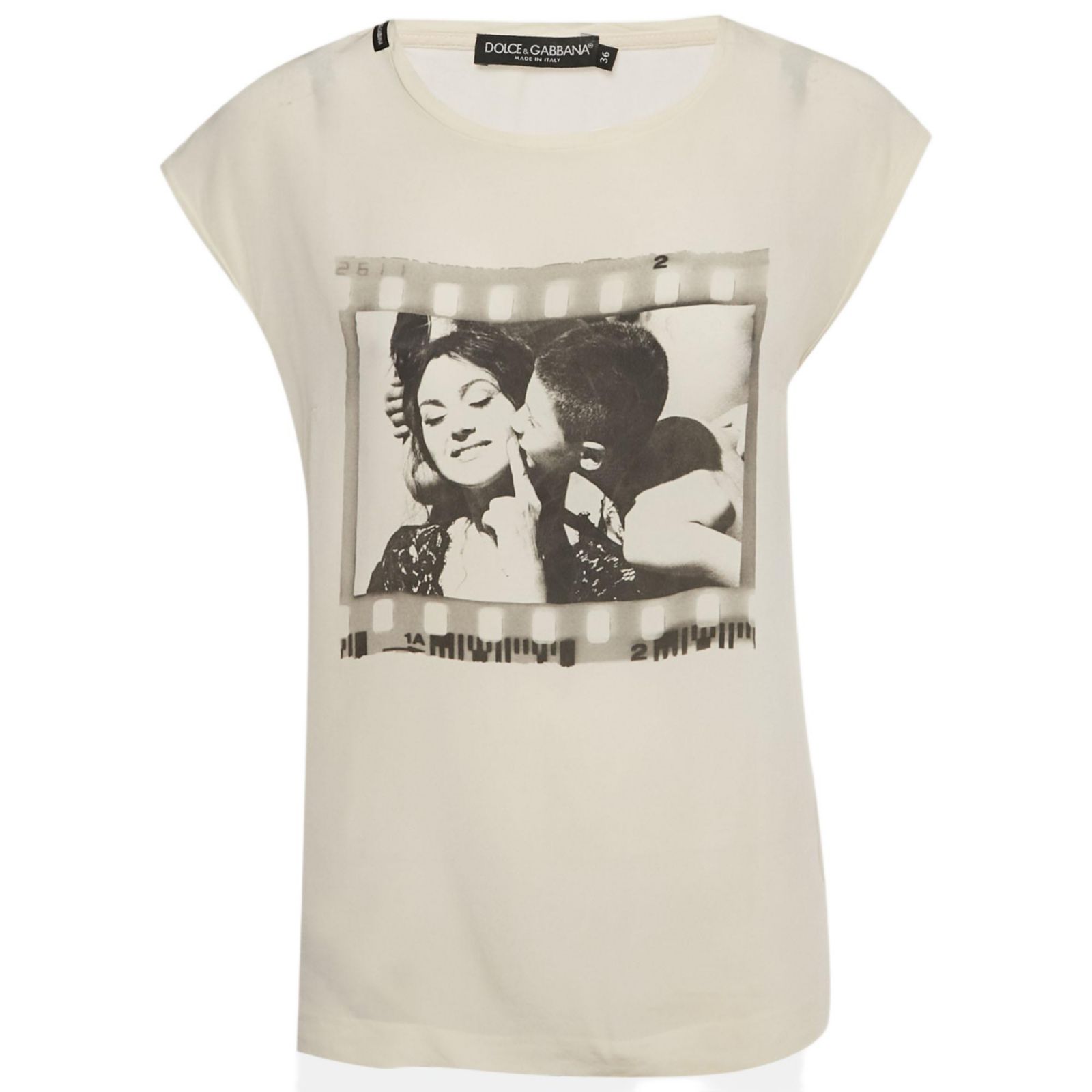 Pre-Owned Dolce & Gabbana Women's Cream Printed Silk Sleeveless Top