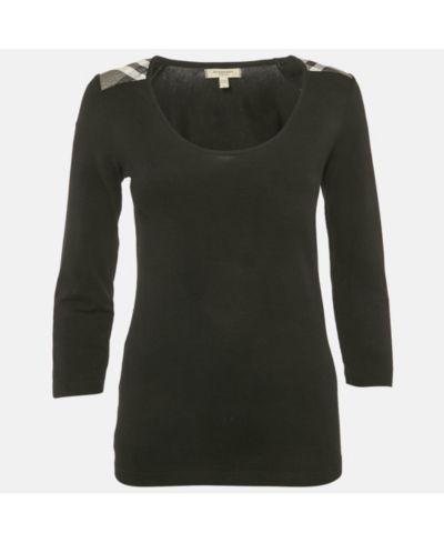 Б/у женская футболка Burberry Black Checks Trim Jersey Long Sleeve