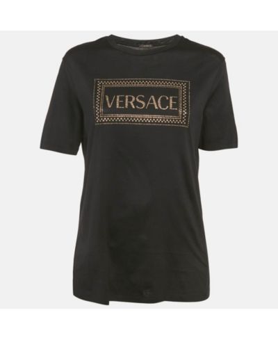 Женская черная футболка Versace Medusa Rhinestone Jersey
