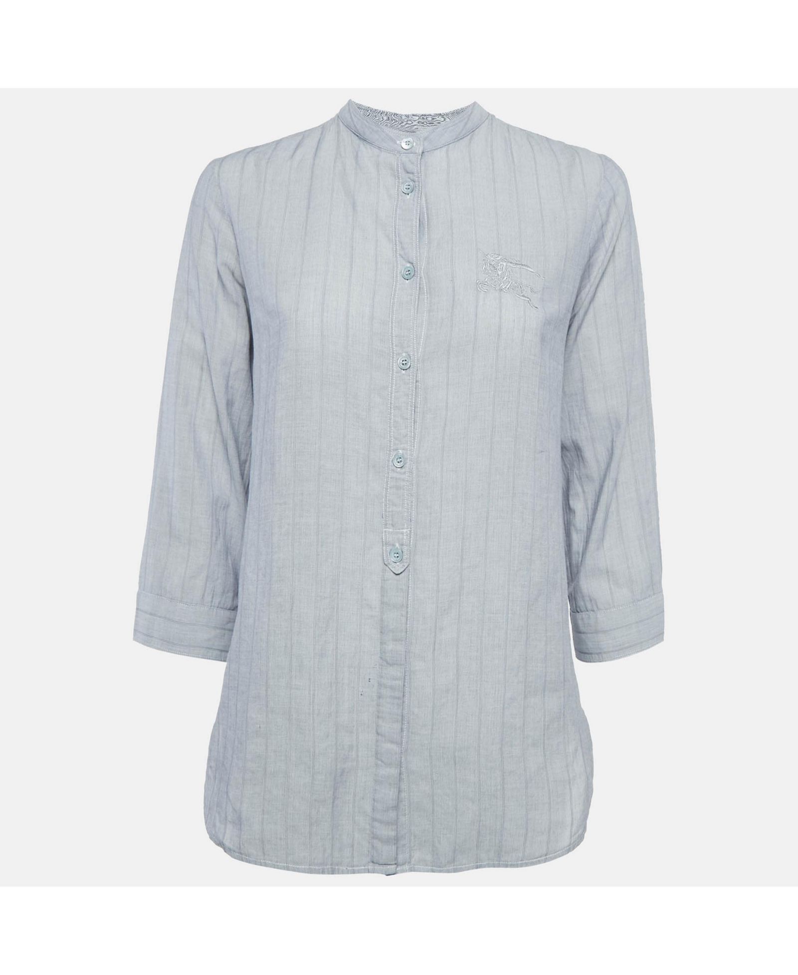 Pre-Owned Burberry Women's Brit Grey Pinstripe Button Front Blouse