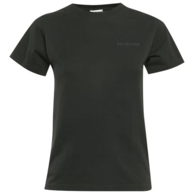Футболка Pre-Owned Balenciaga Women's черная с вышитым логотипом из хлопка