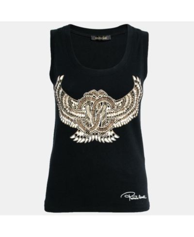 Pre-Owned Roberto Cavalli Women's Black Stretch Cotton Printed Tank Top