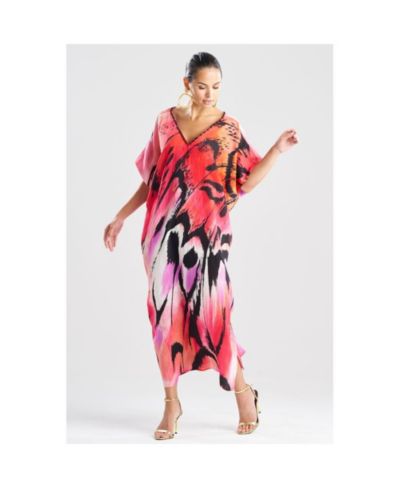 Natori Women's Butterfly - Linen Blend Caftan w/ Beading