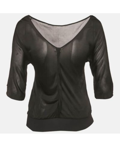 Pre-Owned Versace Женский трикотажный топ с V-образным вырезом, черный