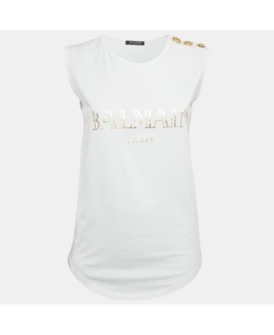 Женская трикотажная майка Balmain с логотипом, белая, б/в