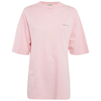 Pre-Owned Balenciaga Женская оверсайз футболка из хлопка с принтом логотипа Pink