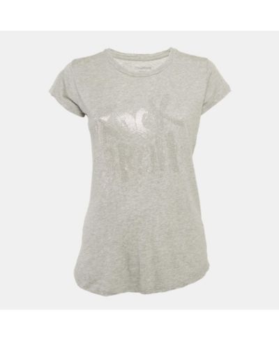 Pre-Owned Zadig & Voltaire Women's Grey Jersey Skinny Rnr Strass Top
