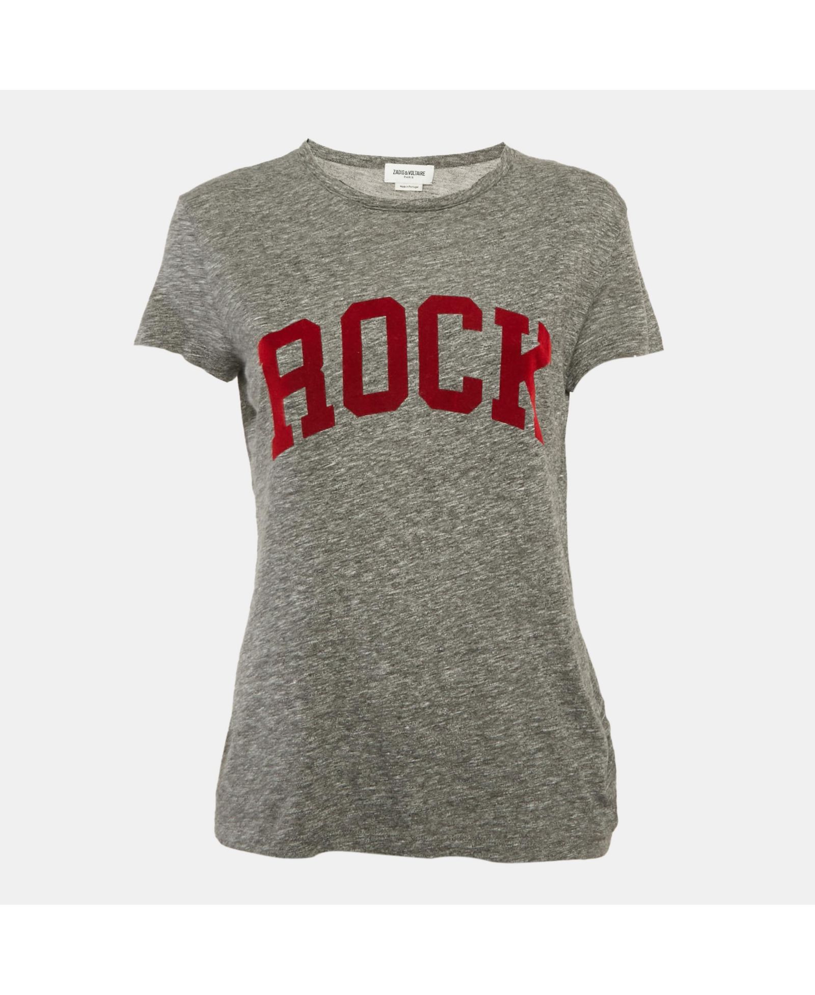 Pre-Owned Zadig & Voltaire Women's Grey Flocked Jersey Walk Chine Rock T-Shirt
