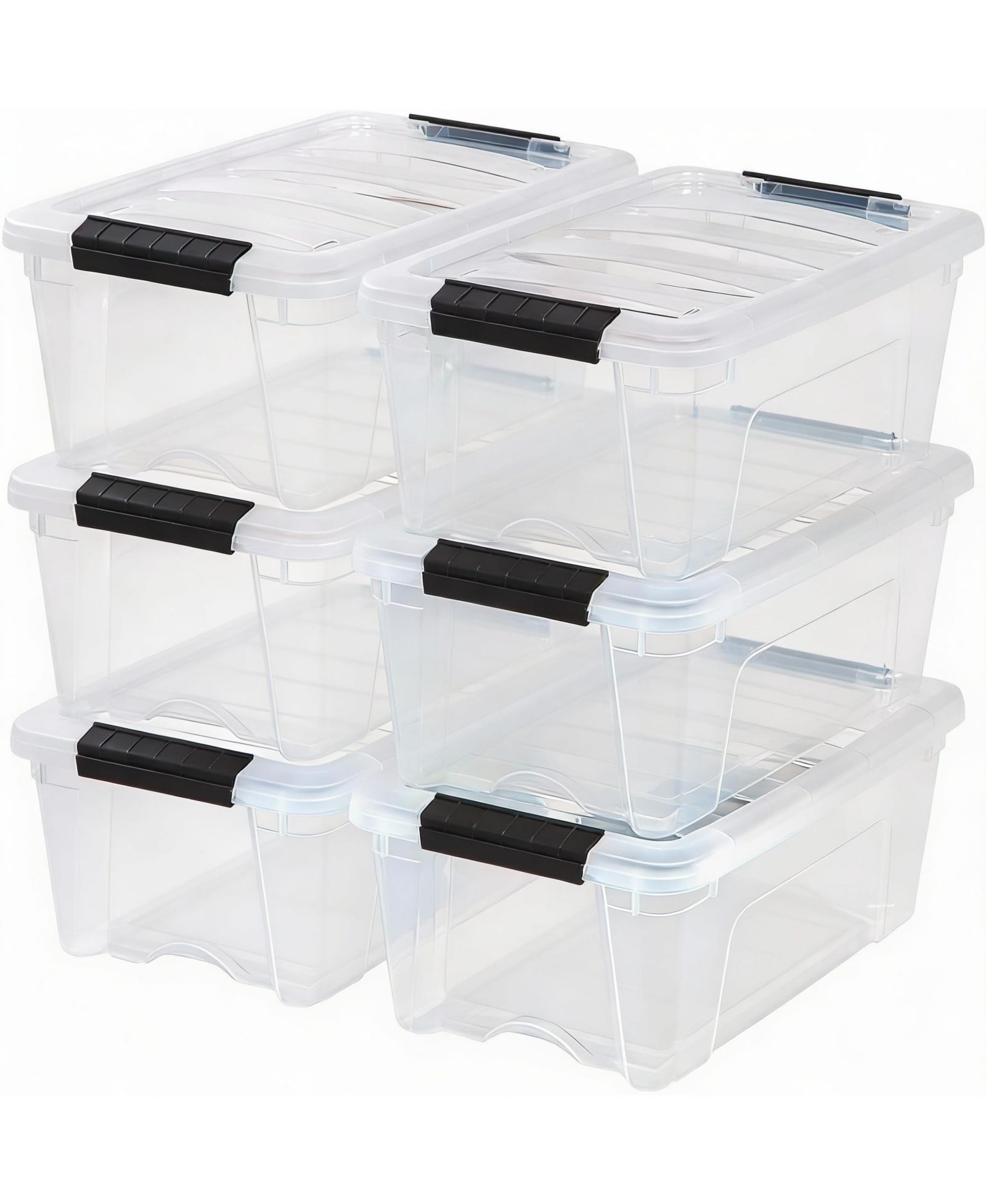 YIGII Clear Plastic Storage Bins with Latches - 6 Pack - Durable, Stackable, BPA-Free