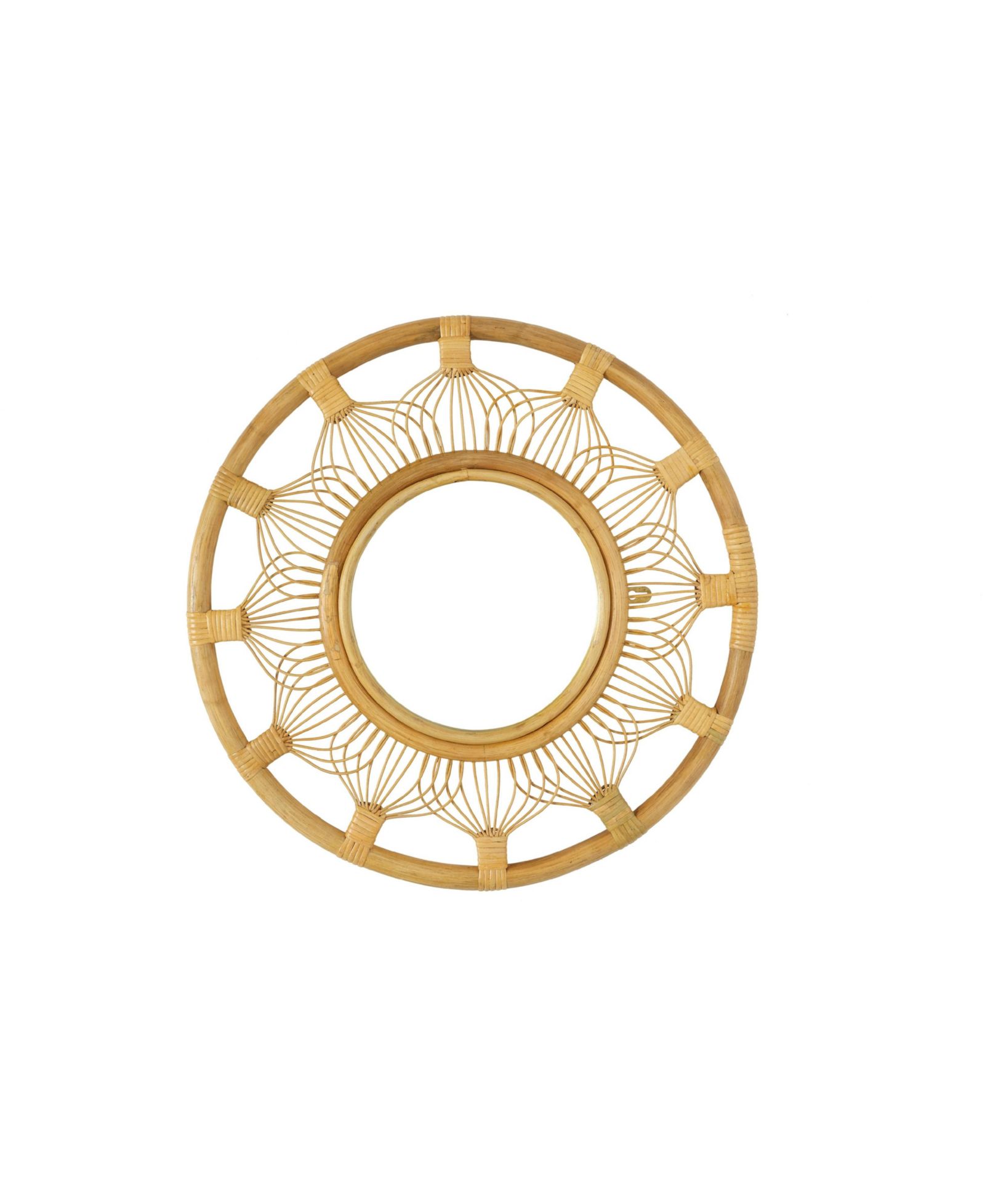 Wicker Village Whisker Round Wall Mirror with Rattan Frame, Boho Hanging Decorative Mirror, Natural Finish for Living Room & Bedroom