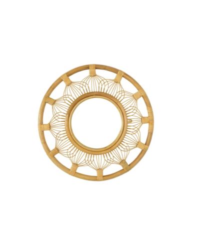 Wicker Village Whisker Round Wall Mirror with Rattan Frame, Boho Hanging Decorative Mirror, Natural Finish for Living Room & Bedroom