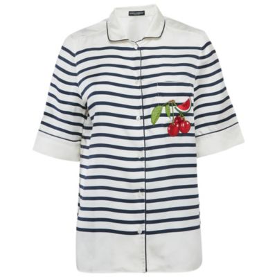 Dolce & Gabbana Женская шелковая рубашка в полоску с коротким рукавом, цвет Ivory, б/у