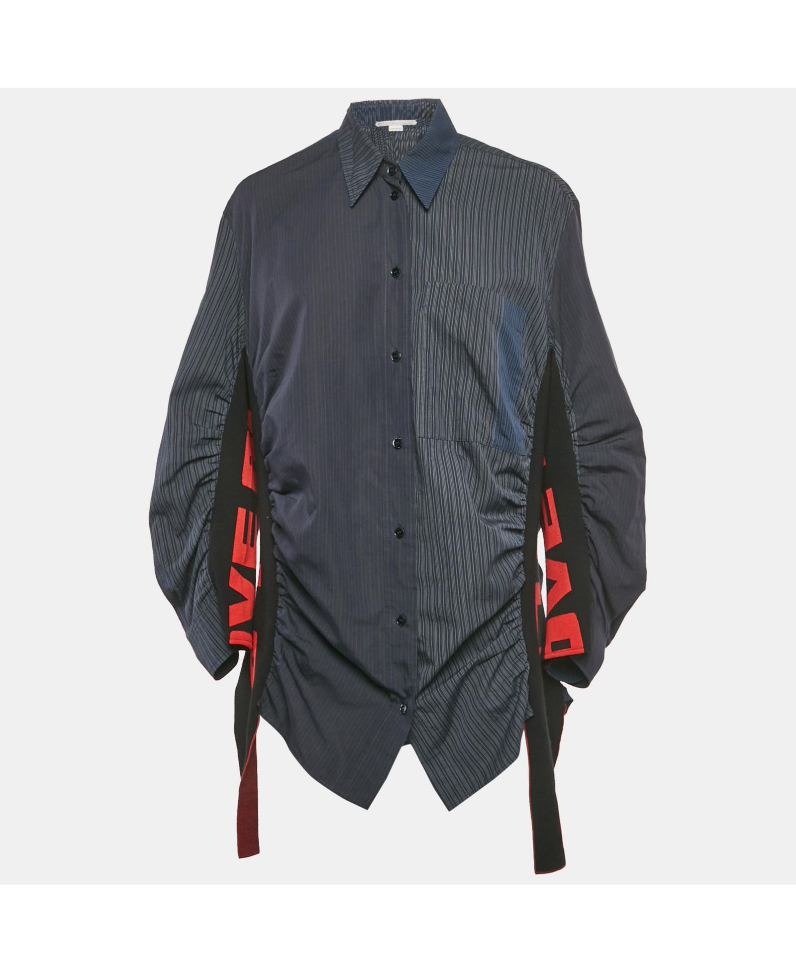 Pre-Owned Stella Mccartney Women's Navy Blue Pinstripe Cotton Ruche Shirt