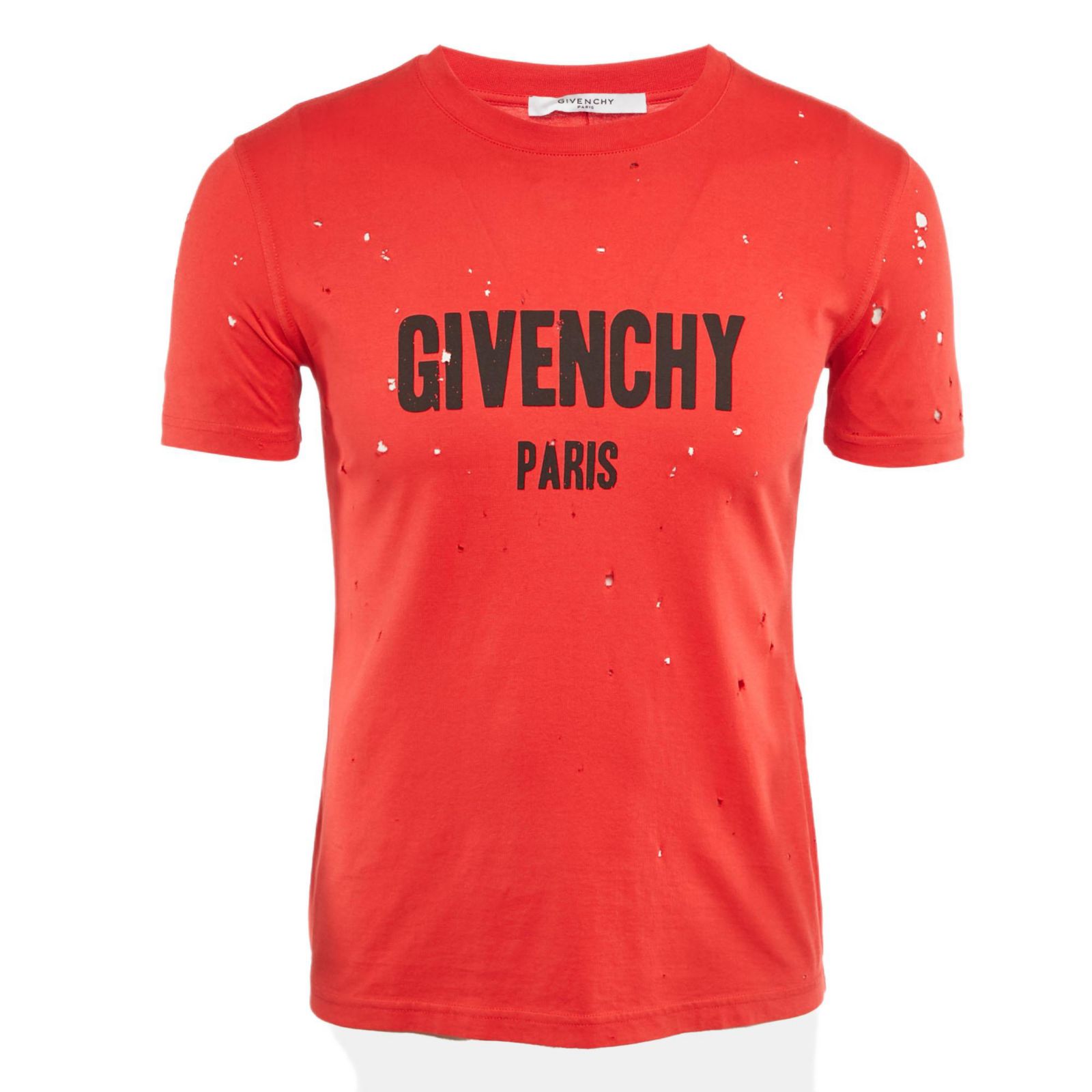 Pre-Owned Givenchy Men's Red Distressed Cotton Half Sleeve T-Shirt