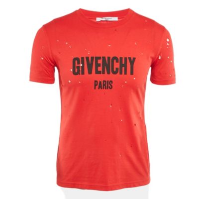 Мужская хлопковая футболка Givenchy Red Distressed Half Sleeve, б/у